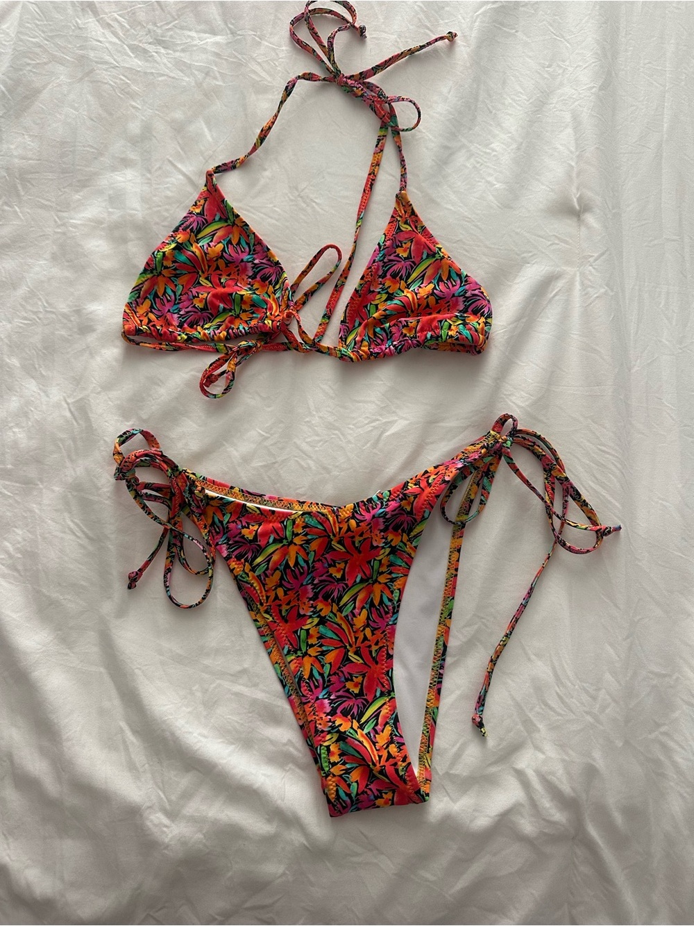 Bright Swimwear Floral Tie-Side Bottom and Triangle top